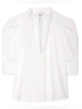 Goop G. LABEL Tracy Puff Sleeve Button Down Shirt in White